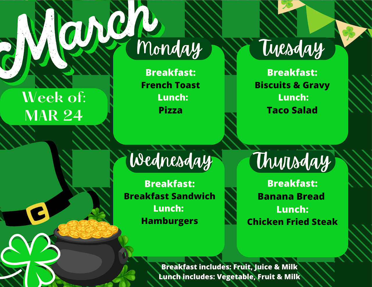 Menu for Week of March 24th